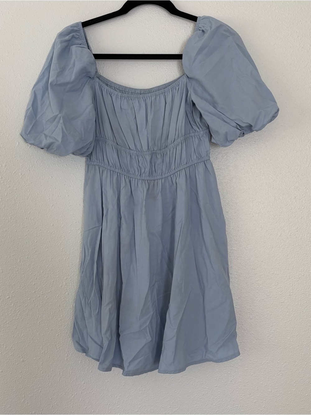 Cider Light Blue Mini Dress with Puff Sleeves